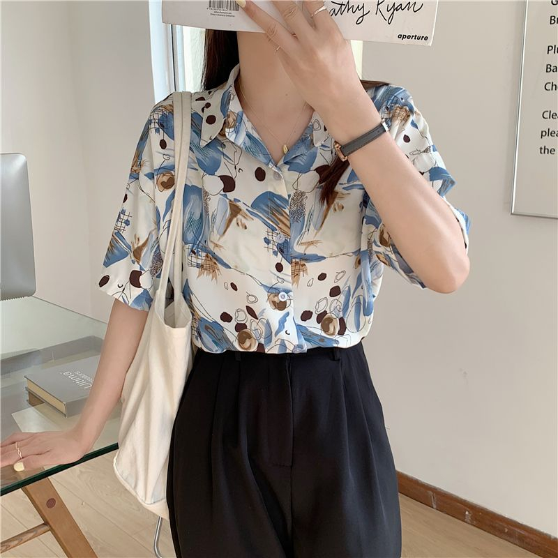 Áo Sơ Mi Tay Ngắn Dáng Rộng In Họa Tiết Phong Cách Hàn Quốc Thời Trang Mùa Hè Cho Nữ