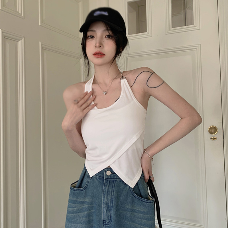 Áo Croptop Hai Dây Có Mút Đệm Ngực Màu Sắc Tương Phản Thời Trang Mùa Hè Cho Nữ