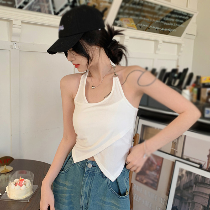 Áo Croptop Hai Dây Có Mút Đệm Ngực Màu Sắc Tương Phản Thời Trang Mùa Hè Cho Nữ