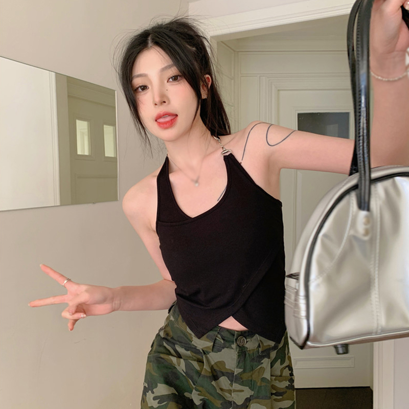 Áo Croptop Hai Dây Có Mút Đệm Ngực Màu Sắc Tương Phản Thời Trang Mùa Hè Cho Nữ