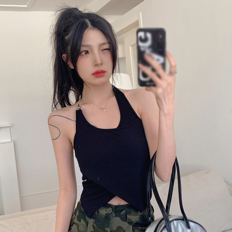 Áo Croptop Hai Dây Có Mút Đệm Ngực Màu Sắc Tương Phản Thời Trang Mùa Hè Cho Nữ