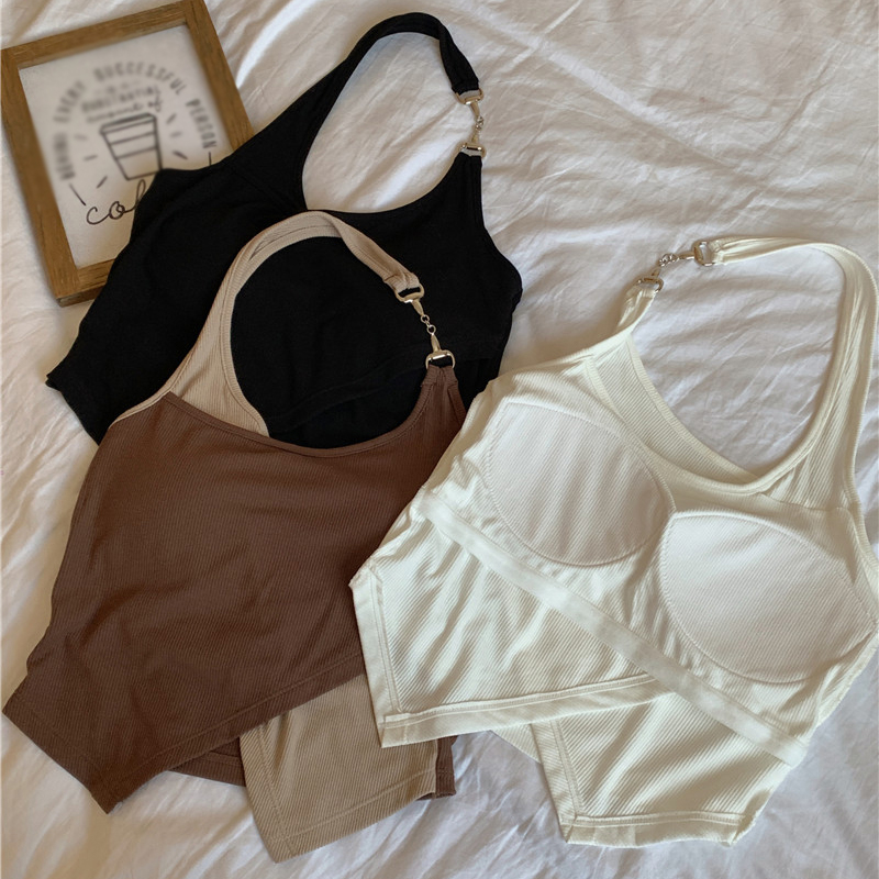 Áo Croptop Hai Dây Có Mút Đệm Ngực Màu Sắc Tương Phản Thời Trang Mùa Hè Cho Nữ