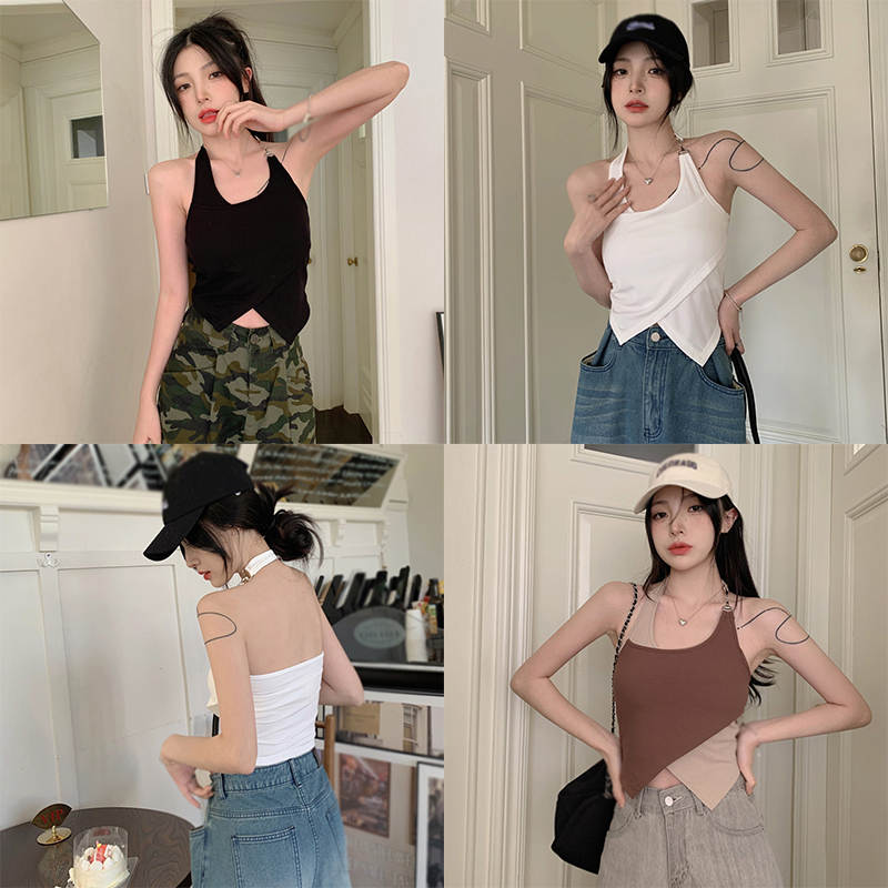 Áo Croptop Hai Dây Có Mút Đệm Ngực Màu Sắc Tương Phản Thời Trang Mùa Hè Cho Nữ