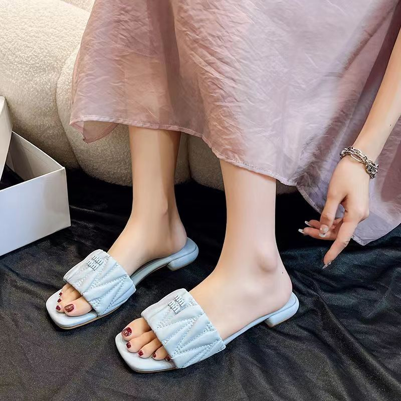 Dép Đế Bằng Mũi Vuông Xếp Ly Thời Trang Cho Nữ