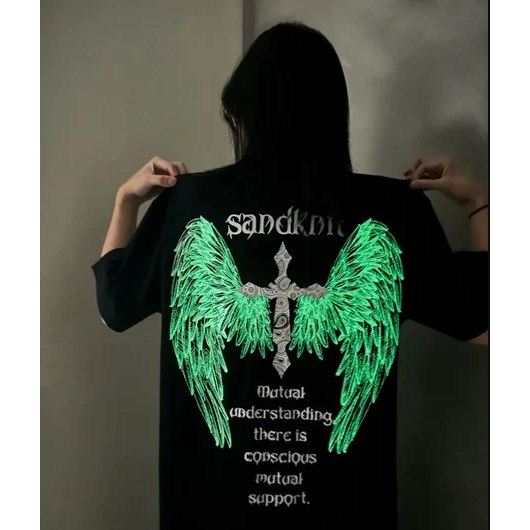 Youtag Áo Thun Ngắn Tay Dáng Rộng In Họa Tiết Cánh Chéo Màu Dạ Quang Cho Nam Và Nữ