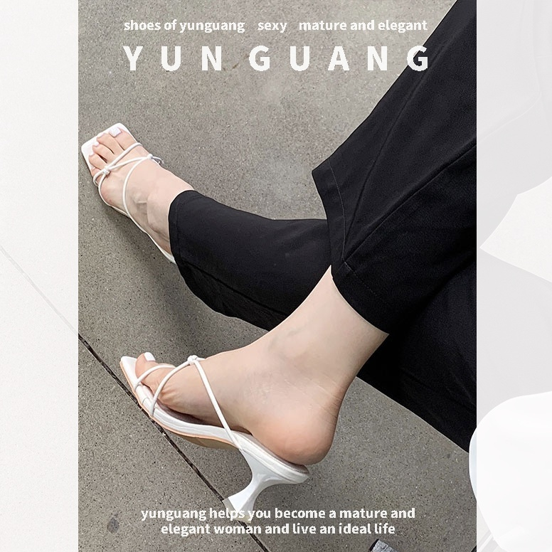 Dép cao gót YUNGUANG mũi vuông quai mảnh thời trang nhẹ nhàng cho nữ