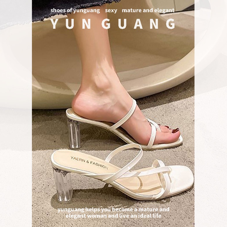 Yunguang Xăng đan Cao Gót Dày Dặn Quai Trong Suốt Thời Trang Mùa Hè Cho Nữ