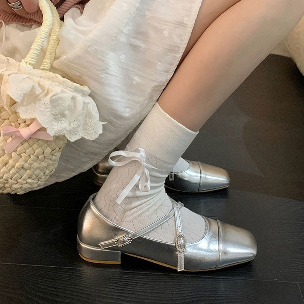 Giày Da Múa Ba Lê Mũi Vuông Đế Bằng Cột Dây Chống Trượt / Mài Mòn Thời Trang Cao Cấp