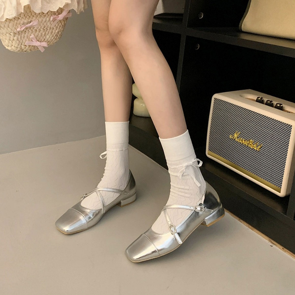 Giày Da Múa Ba Lê Mũi Vuông Đế Bằng Cột Dây Chống Trượt / Mài Mòn Thời Trang Cao Cấp