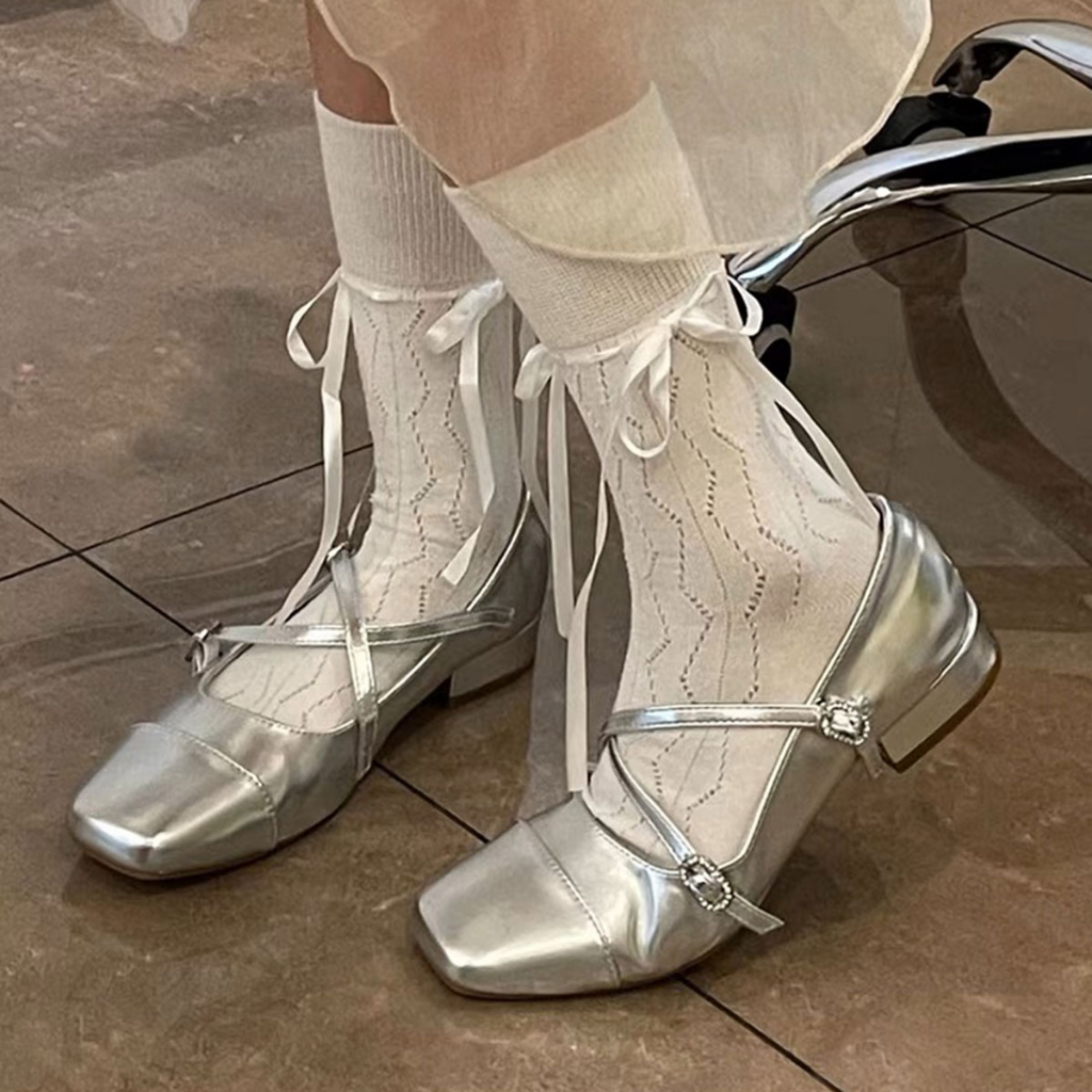 Giày Da Múa Ba Lê Mũi Vuông Đế Bằng Cột Dây Chống Trượt / Mài Mòn Thời Trang Cao Cấp
