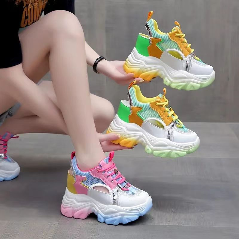 Giày Mùa Hè 2023 Đế Dày Tăng Chiều Cao Thoáng Khí Phong Cách Hàn Quốc Cho Nữ