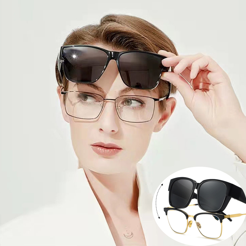 Kính Mát Gọng Vuông Lớn 2 Trong 1 Chống Lóa Thời Trang Cho Nam Nữ