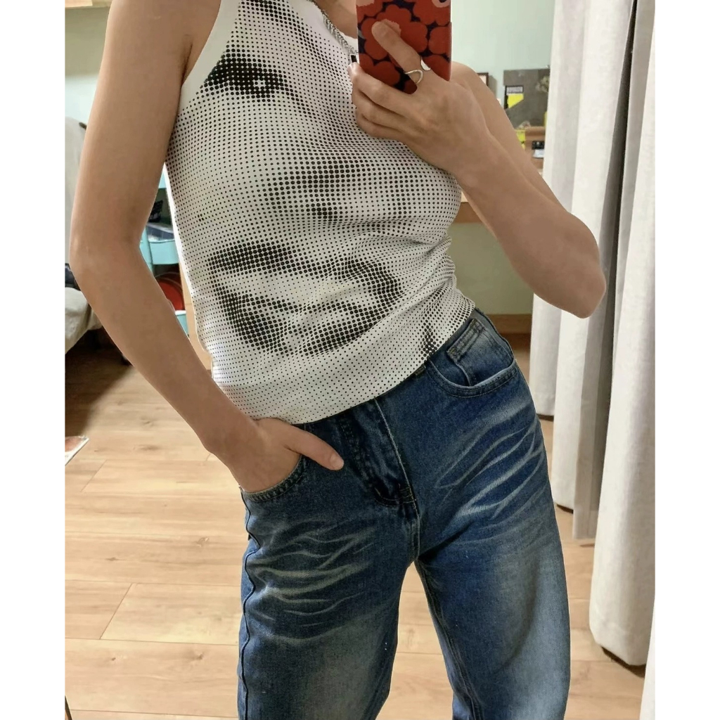 ZHELIHANGFEI Áo Thun Không Tay Dáng Ôm In Hình monroe Phong Cách Âu Mỹ Quyến Rũ Dành Cho Nữ