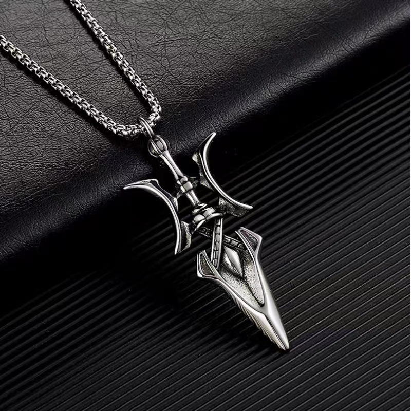 Dây Chuyền Mặt Tranh Halberd Thái Màu Bạc Phong Cách Hip Hop Cá Tính Cho Nam