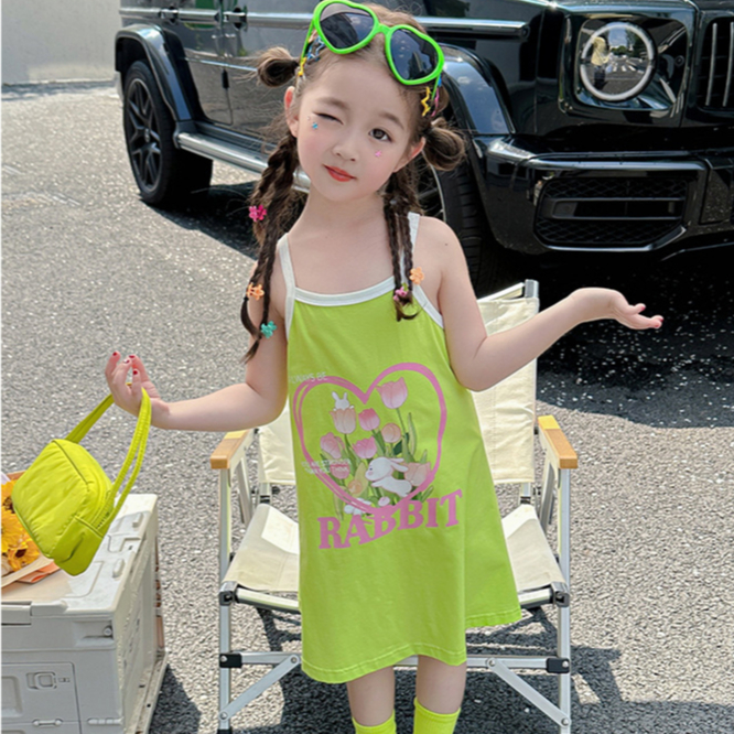 Đầm Hai Dây Màu Kẹo Họa Tiết Hoạt Hình Phong Cách Hàn Quốc Thời Trang Mùa Hè Dành Cho Bé Gái