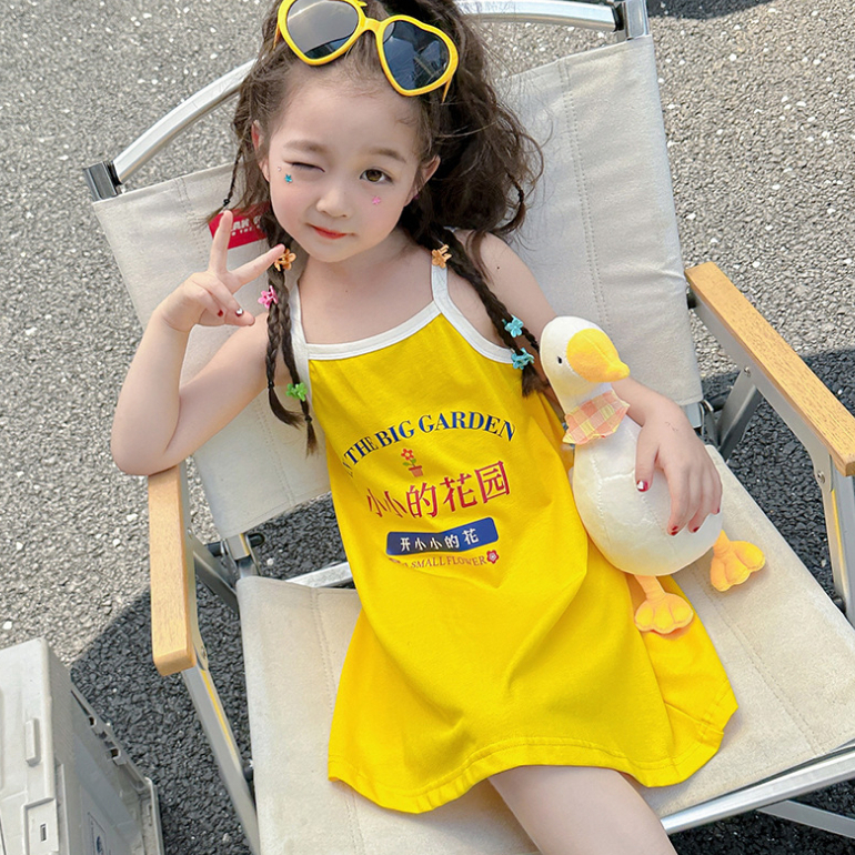 Đầm Hai Dây Màu Kẹo Họa Tiết Hoạt Hình Phong Cách Hàn Quốc Thời Trang Mùa Hè Dành Cho Bé Gái