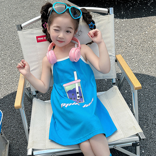 Đầm Hai Dây Màu Kẹo Họa Tiết Hoạt Hình Phong Cách Hàn Quốc Thời Trang Mùa Hè Dành Cho Bé Gái