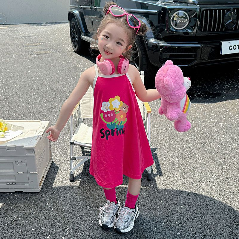 Đầm Hai Dây Màu Kẹo Họa Tiết Hoạt Hình Phong Cách Hàn Quốc Thời Trang Mùa Hè Dành Cho Bé Gái