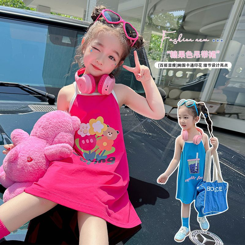 Đầm Hai Dây Màu Kẹo Họa Tiết Hoạt Hình Phong Cách Hàn Quốc Thời Trang Mùa Hè Dành Cho Bé Gái