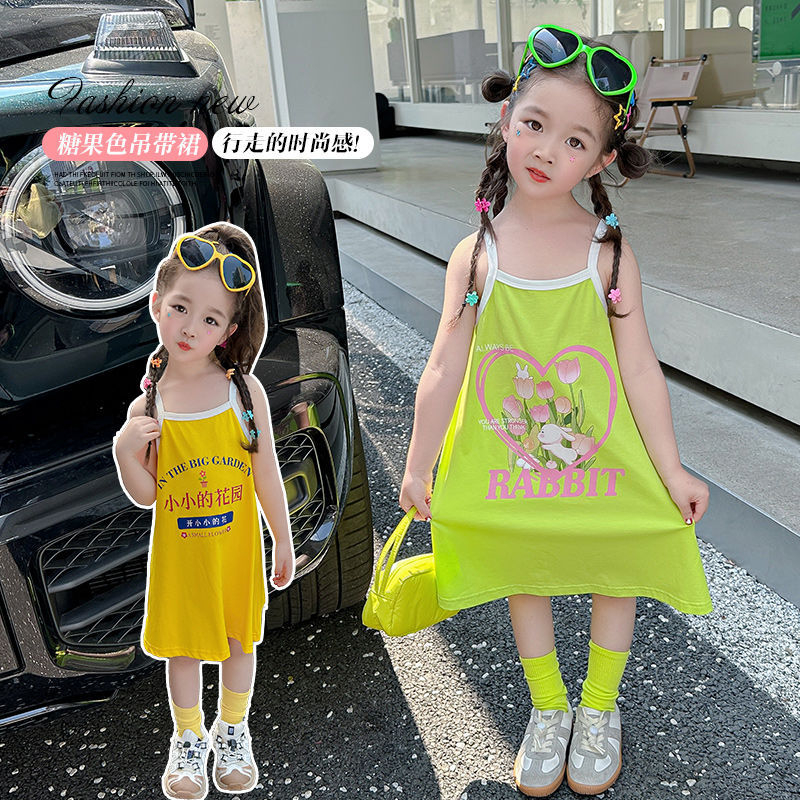 Đầm Hai Dây Màu Kẹo Họa Tiết Hoạt Hình Phong Cách Hàn Quốc Thời Trang Mùa Hè Dành Cho Bé Gái