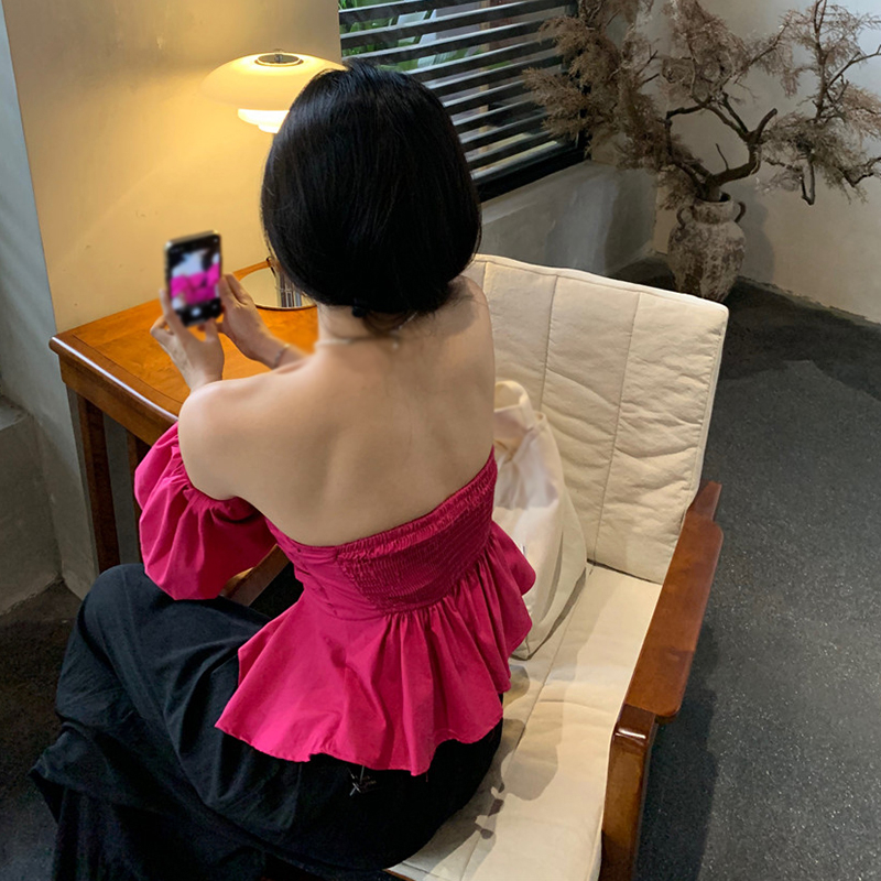 Áo Chiffon Trễ Vai Tay Ngắn Phồng In Họa Tiết Phong Cách Retro Thời Trang Cho Nữ