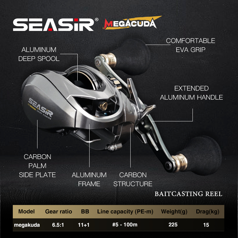 SeaSir Máy Câu Cá Bằng Kim Loại Khung Nhôm Carbon 15KG 11 + 1BB 6.5: 1
