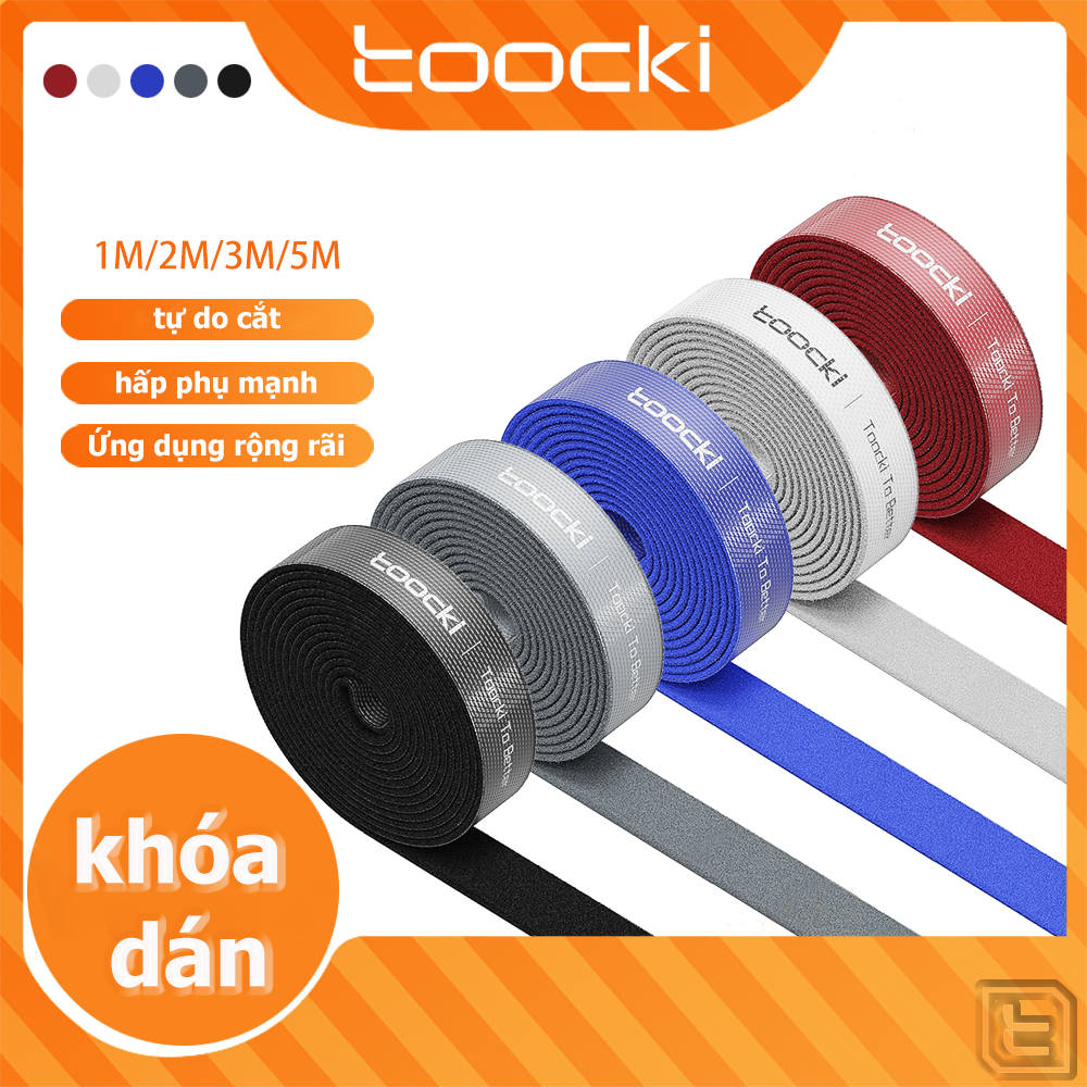 Toocki Dây buộc cáp Dây dán Velcro Cuộn Băng Keo Dán Cho dây Cáp, Tai Nghe Tiện Dụng 5M/ 3M / 2M / 1M