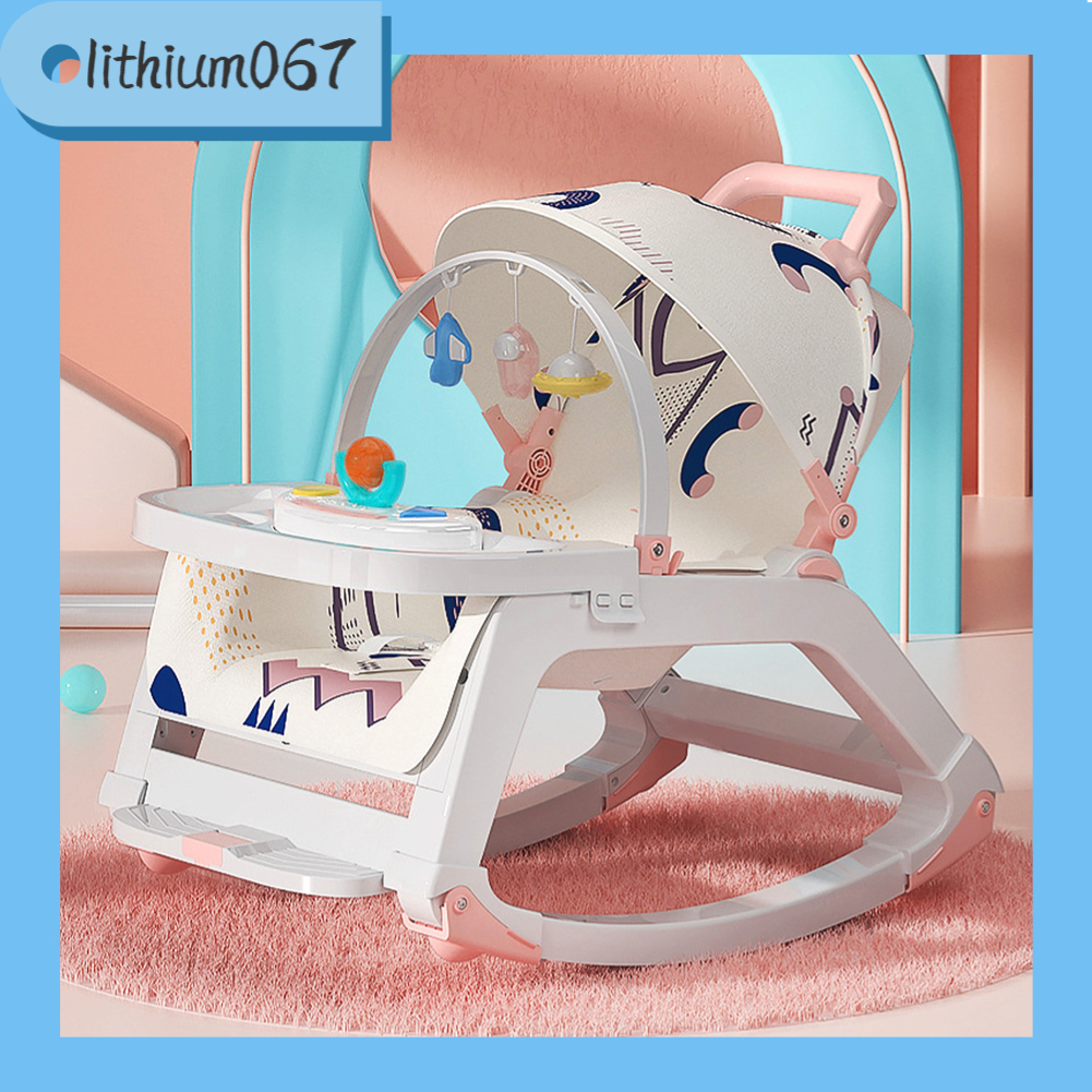 Ghế rung nhún bập bênh kiêm ghế ăn dặm cho bé - Ghế bập bênh cho bé đa chức năng di động bằng nylon có thể điều chỉnh tại nhà - Lithium067