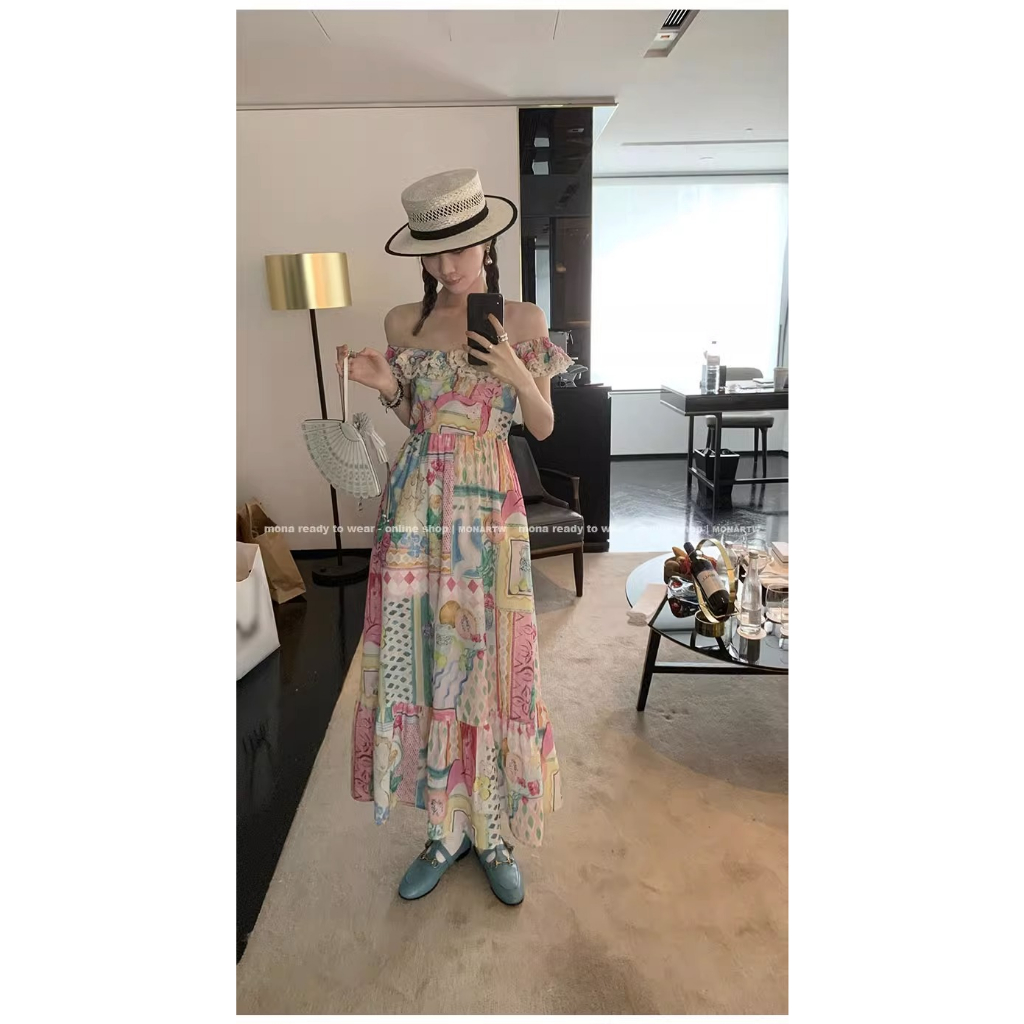 Honypove Đầm Hai Dây Dáng Dài Thời Trang Mùa Hè Phong Cách Retro Cao Cấp Cho Nữ