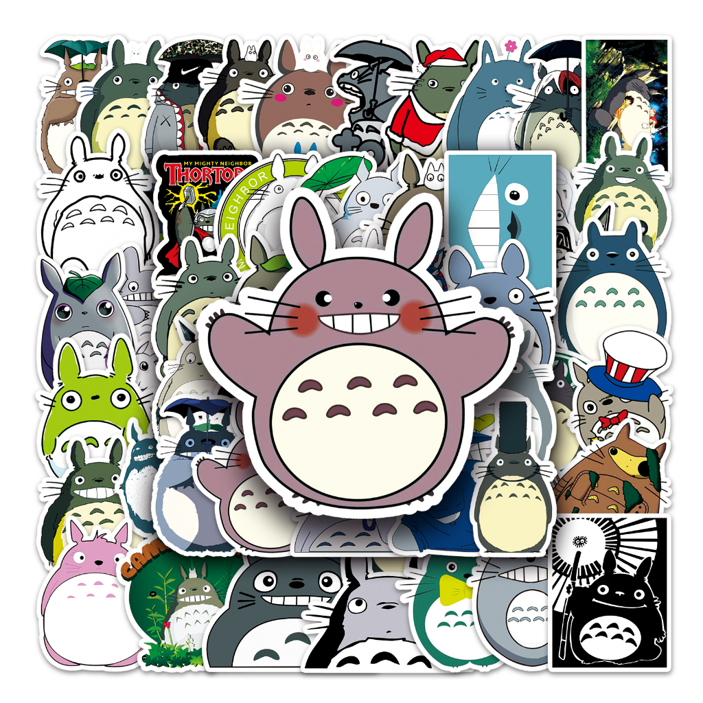 Bộ 50 Miếng Dán Hoạt Hình Totoro Vui Nhộn Bằng PVC Chống Thấm Nước Trang Trí Vali Laptop Xe Đạp