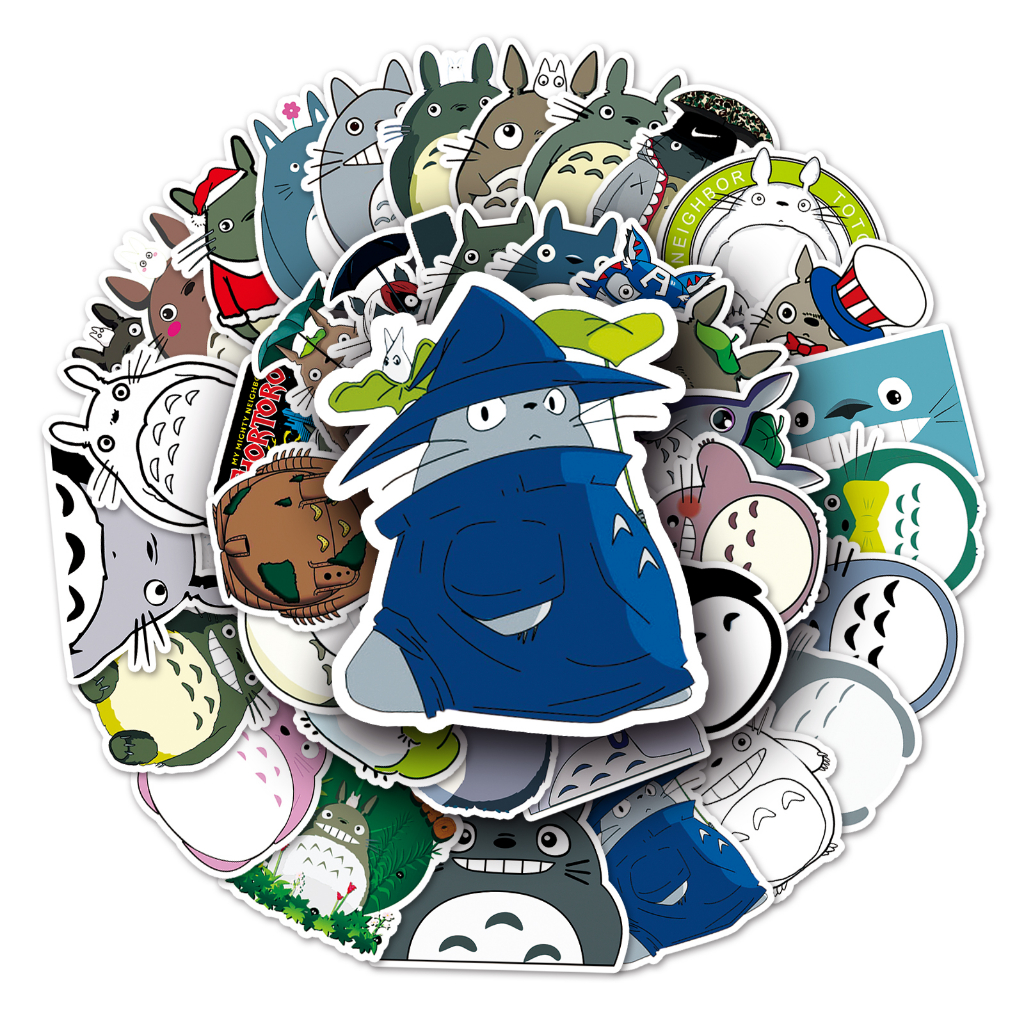 Bộ 50 Miếng Dán Hoạt Hình Totoro Vui Nhộn Bằng PVC Chống Thấm Nước Trang Trí Vali Laptop Xe Đạp