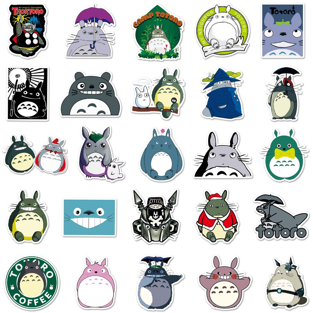 Bộ 50 Miếng Dán Hoạt Hình Totoro Vui Nhộn Bằng PVC Chống Thấm Nước Trang Trí Vali Laptop Xe Đạp