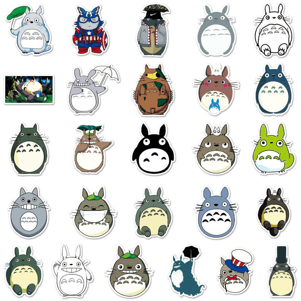 Bộ 50 Miếng Dán Hoạt Hình Totoro Vui Nhộn Bằng PVC Chống Thấm Nước Trang Trí Vali Laptop Xe Đạp