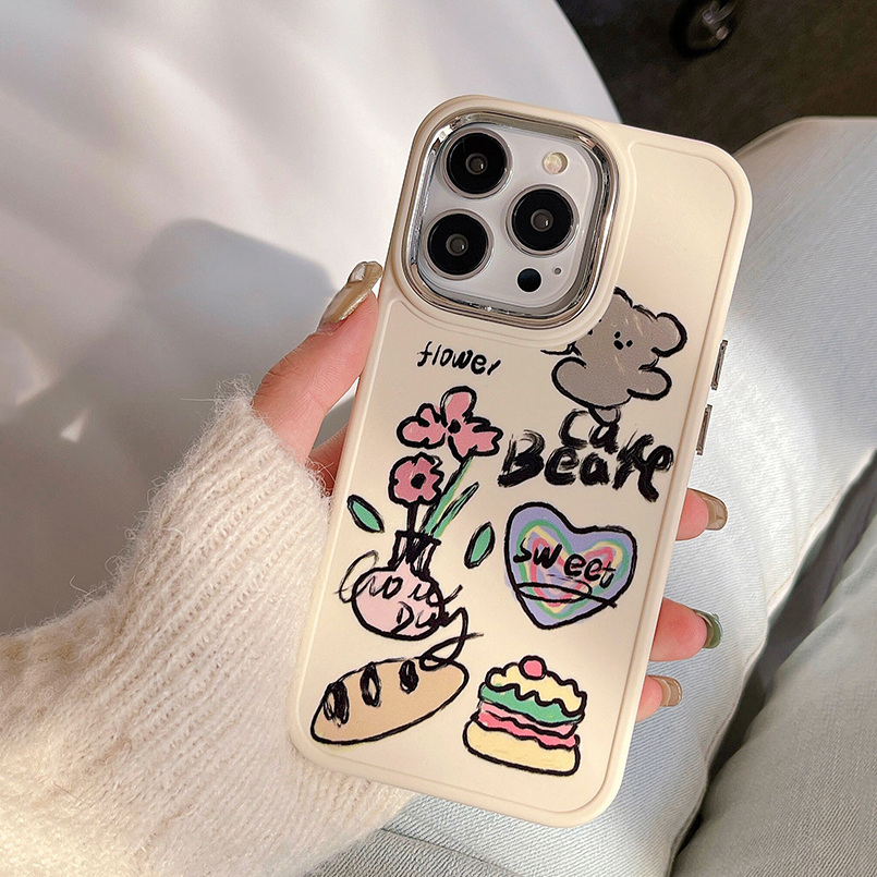 Ốp Điện Thoại Silicon Dẻo Họa Tiết Hoạt Hình Gấu &amp; Hoa Mạ Điện Dễ Thương Cho iPhone 14 13 12 11 Pro Max 14 Plus