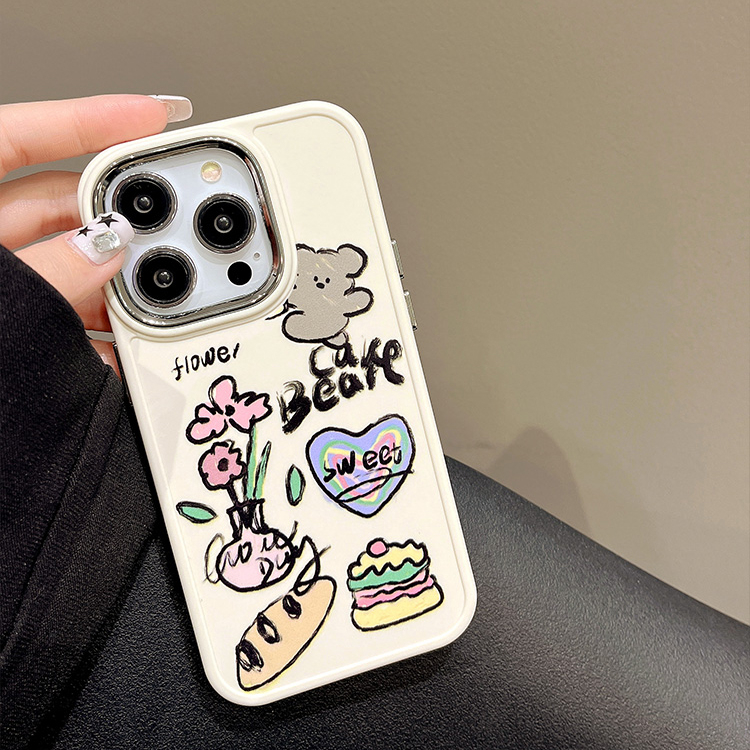Ốp Điện Thoại Silicon Dẻo Họa Tiết Hoạt Hình Gấu &amp; Hoa Mạ Điện Dễ Thương Cho iPhone 14 13 12 11 Pro Max 14 Plus