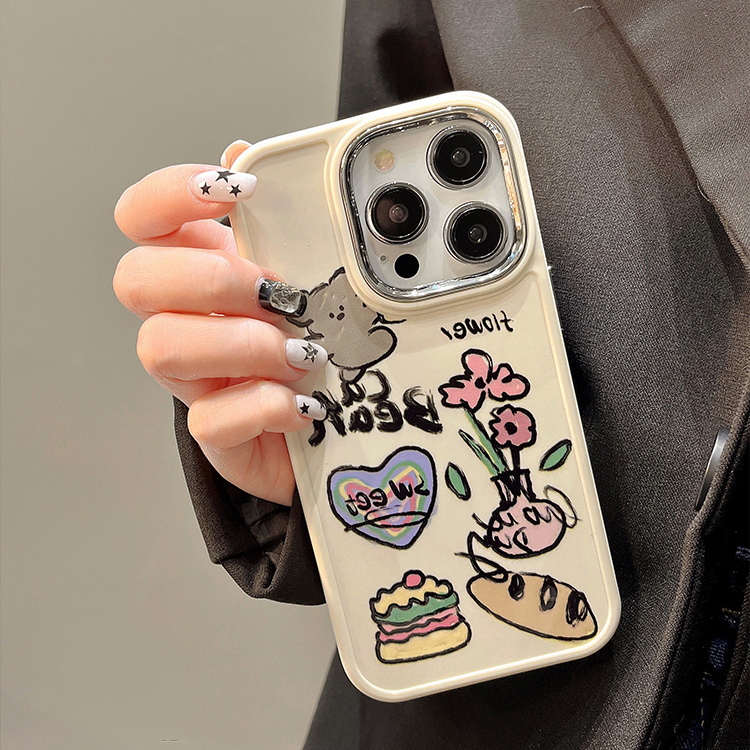 Ốp Điện Thoại Silicon Dẻo Họa Tiết Hoạt Hình Gấu &amp; Hoa Mạ Điện Dễ Thương Cho iPhone 14 13 12 11 Pro Max 14 Plus