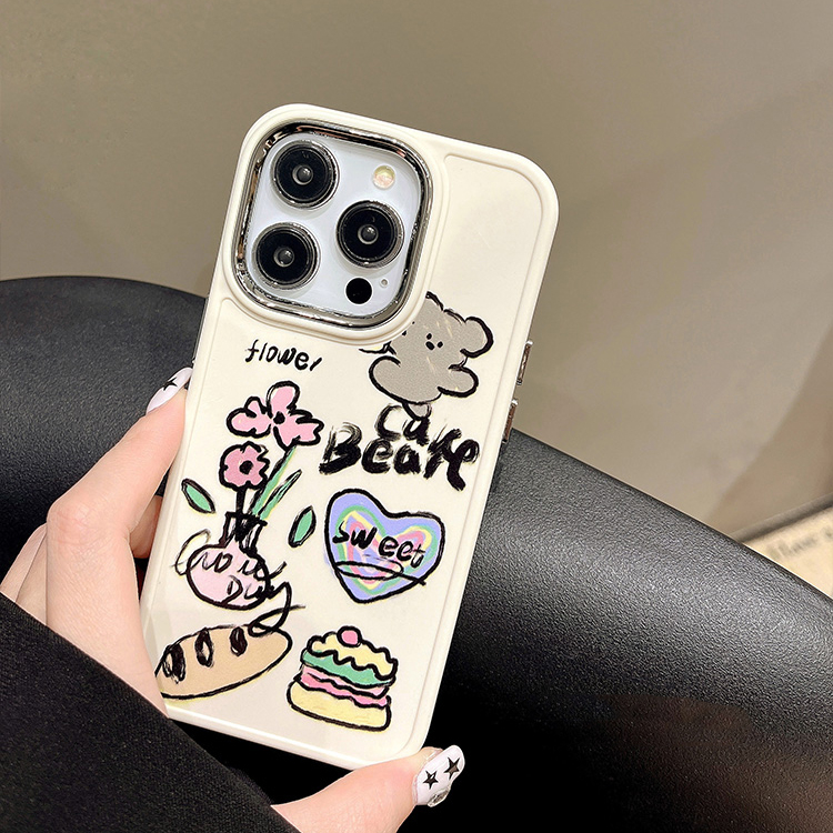 Ốp Điện Thoại Silicon Dẻo Họa Tiết Hoạt Hình Gấu &amp; Hoa Mạ Điện Dễ Thương Cho iPhone 14 13 12 11 Pro Max 14 Plus