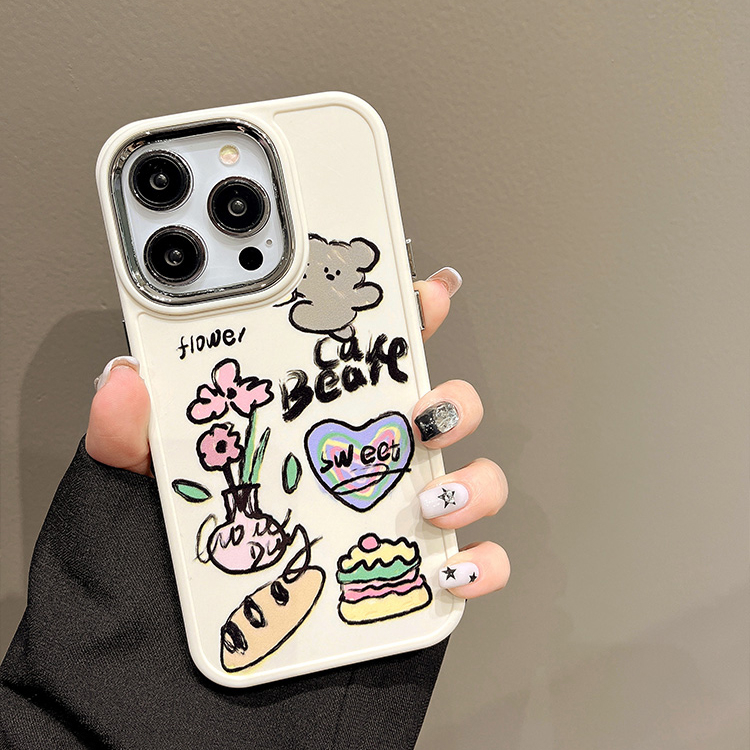 Ốp Điện Thoại Silicon Dẻo Họa Tiết Hoạt Hình Gấu &amp; Hoa Mạ Điện Dễ Thương Cho iPhone 14 13 12 11 Pro Max 14 Plus