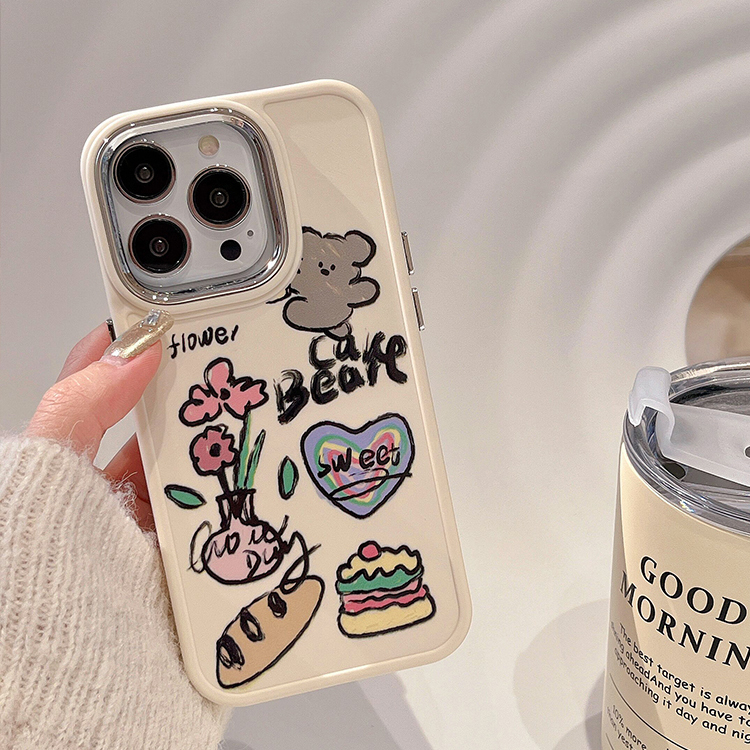 Ốp Điện Thoại Silicon Dẻo Họa Tiết Hoạt Hình Gấu &amp; Hoa Mạ Điện Dễ Thương Cho iPhone 14 13 12 11 Pro Max 14 Plus