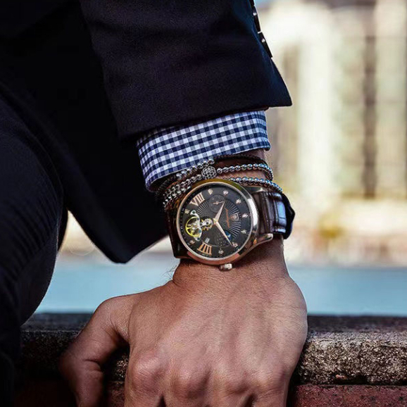 POEDAGAR Đồng hồ nam chính hãng Dây da có chức năng Lịch chống nước phát sáng Mặt số