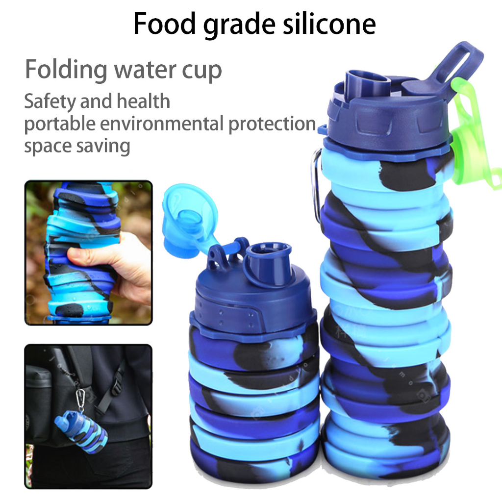 Bình Nước Có Thể Gập Lại Mini Di Động Bằng Silicon Dung Tích Lớn Cho Thao Ngoài Trời Atlases~