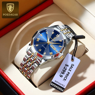 POEDAGAR Đồng hồ nam chính hãng Dây đeo bằng thép không gỉ Lịch có chức năng phát sáng Chống thấm nước 810