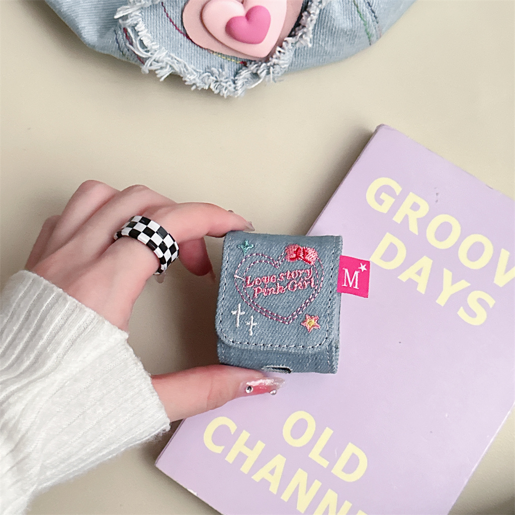 Ốp Hộp Đựng Tai Nghe Nhét Tai Denim Hình Trái Tim Cho iphone AirPods Pro AirPods 1 / 2 / 3