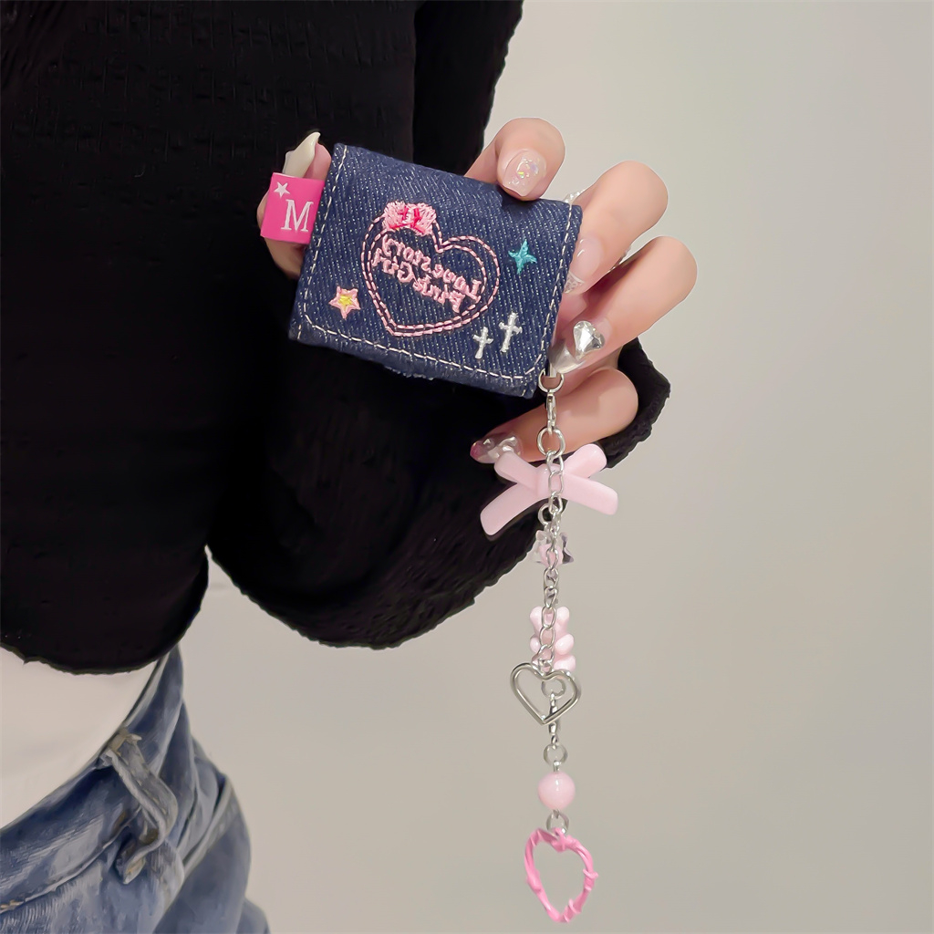 Ốp Hộp Đựng Tai Nghe Nhét Tai Denim Hình Trái Tim Cho iphone AirPods Pro AirPods 1 / 2 / 3