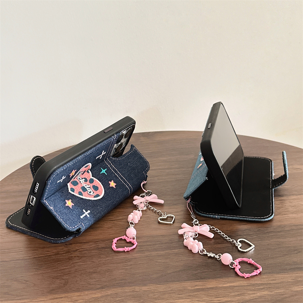 Bao Da Điện Thoại tpu Mềm Họa Tiết denim Thêu Hình Trái Tim Cho iphone 15 pro max 14 pro max 13 pro max 12 pro max Ốp