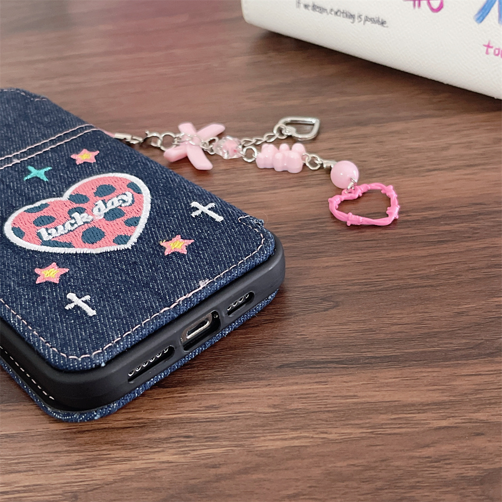 Bao Da Điện Thoại tpu Mềm Họa Tiết denim Thêu Hình Trái Tim Cho iphone 15 pro max 14 pro max 13 pro max 12 pro max Ốp