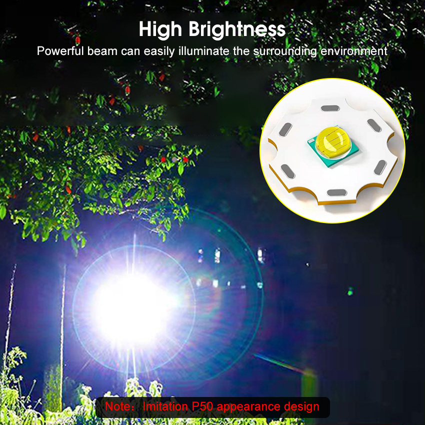 Sunn bắt chước p50 ánh sáng mạnh đèn pin di động màn hình từ xa sạc đèn pin ngoài trời không thấm nước