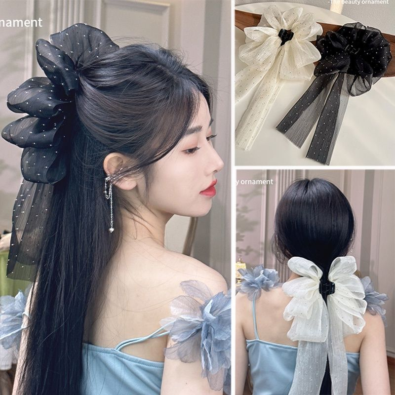 Kẹp Tóc Nơ Nhiều Lớp Màu Đen Phong Cách Pháp Thời Trang Mùa Hè Cho Nữ