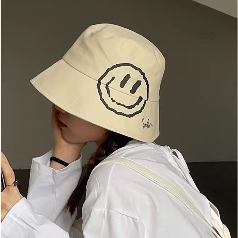 Mũ Bucket Che Nắng In Hình Mặt Cười Phong Cách Hàn Quốc Cho Nữ