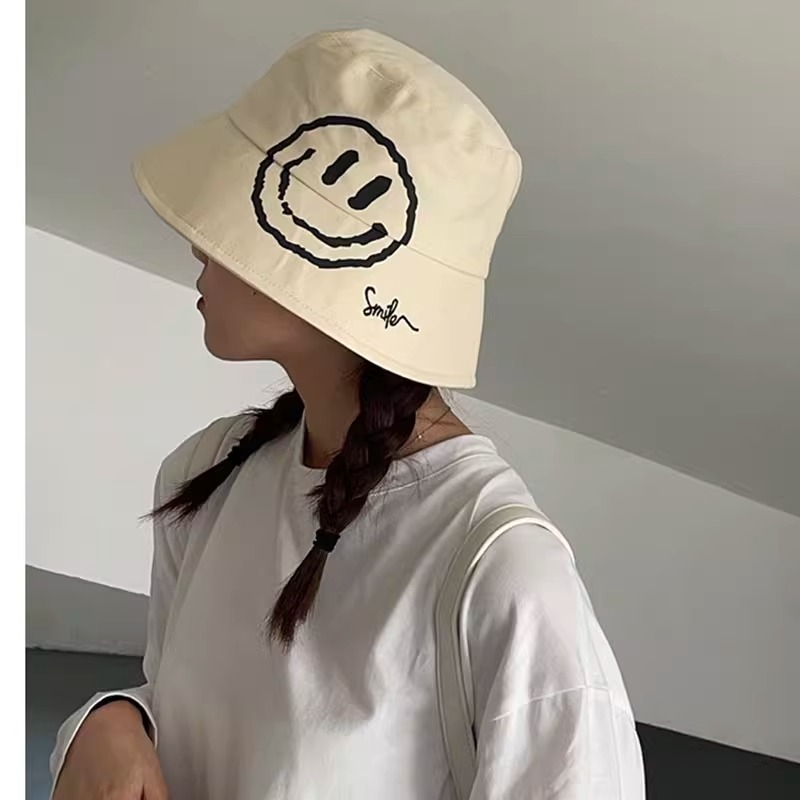 Mũ Bucket Che Nắng In Hình Mặt Cười Phong Cách Hàn Quốc Cho Nữ